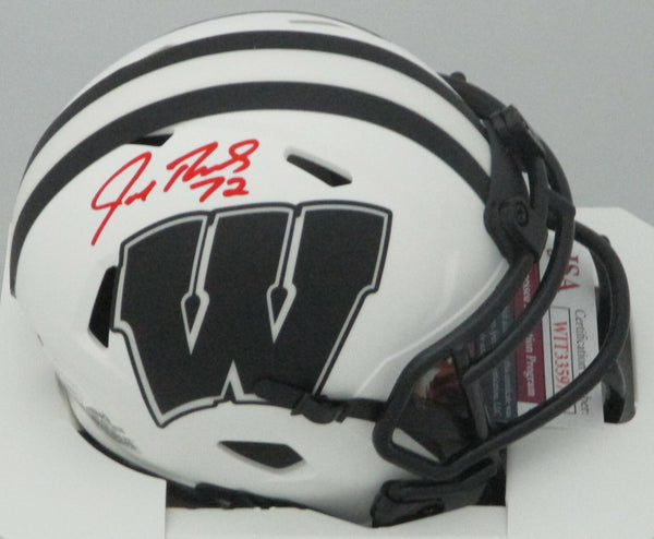 WI Badgers JOE THOMAS Signed Riddell LUNAR Speed Mini Helmet AUTO chof - JSA