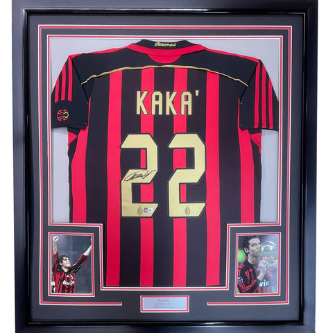 Framed Autoed/Signed Ricardo Kaka 35x39 AC Milan Black/Red Jersey BAS COA