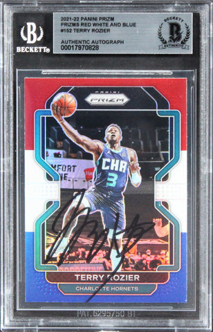 Hornets Terry Rozier Signed 2021 Panini Prizm Prizms RWB #152 Card BAS Slabbed
