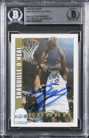Magic Shaquille O'Neal Authentic Signed 1992 Hoops #442 Rookie Card BAS Slabbed