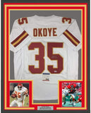 Framed Signed Christian Okoye 35x39 Kansas City White Jersey PSA COA