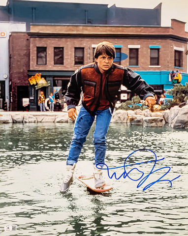 MICHAEL J. FOX AUTOGRAPHED 16X20 PHOTO BACK TO FUTURE HOVERBOARD BECKETT