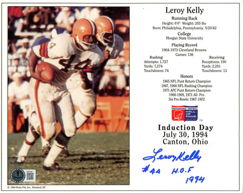 Leroy Kelly Autographed Cleveland Browns 8x10 Photo HOF Beckett 45542