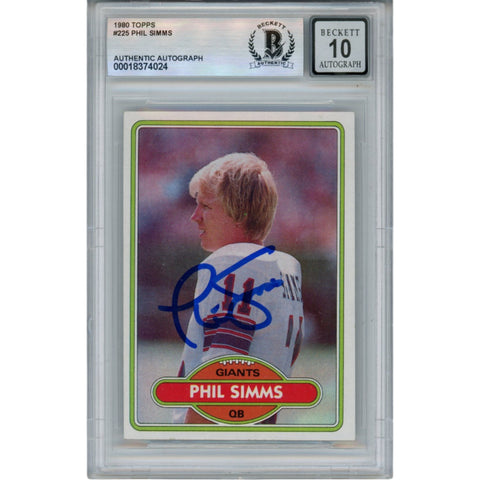 Phil Simms Autographed/Signed 1980 Topps #225 Slab Trading Card Beckett 53180
