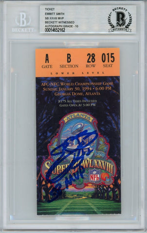 Emmitt Smith Signed Dallas Cowboys Ticket SB XXVIII w/MVP BAS Slab 39466