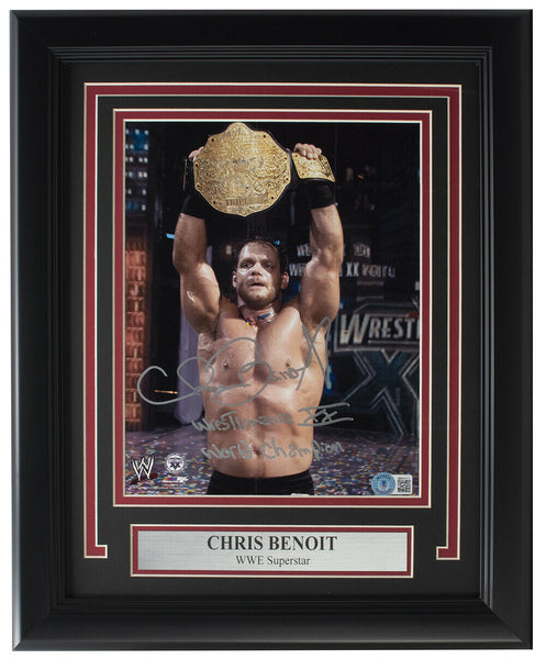 Chris Benoit Signed Framed 8x10 WWE Photo 2x Inscriptions BAS