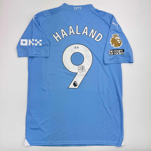 Autographed/Signed Erling Haaland Manchester City Blue Soccer Jersey BAS COA