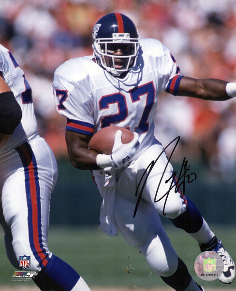 Rodney Hampton Signed Giants White Jersey Action 8x10 Photo - (SCHWARTZ COA)
