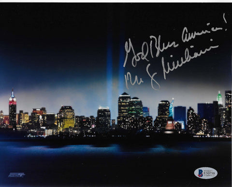 Rudy Giuliani Signed New York Skyline 8x10 Photo W/ God Bless America Beckett