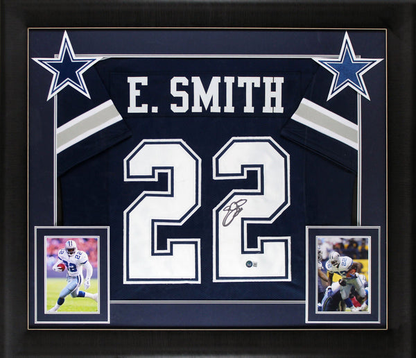 Emmitt Smith Authentic Signed Navy Blue Pro Style Framed Jersey BAS Witnessed