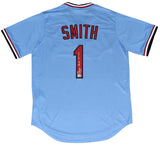 OZZIE SMITH SIGNED ST LOUIS CARDINALS BLUE NIKE COOPERSTOWN JERSEY W/ HOF 2002