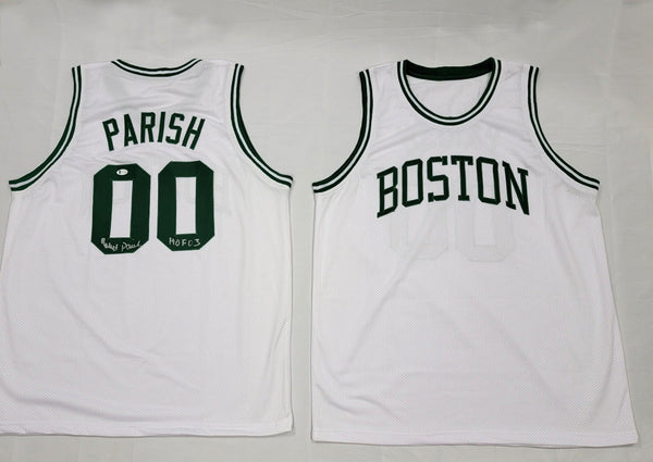 Robert Parish Autographed Boston Celtics White Custom Jersey W/ HOF 03 Beckett