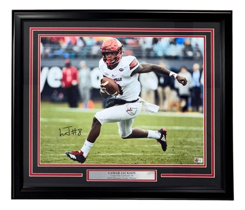 Lamar Jackson Signed Framed 16x20 Louisville Cardinals Photo BAS