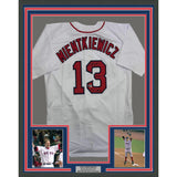 Framed Autographed/Signed Doug Mientkiewicz 35x39 Boston White Jersey COA