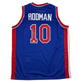 Autographed/Signed Dennis Rodman Detroit Blue Basketball Jersey Beckett BAS COA