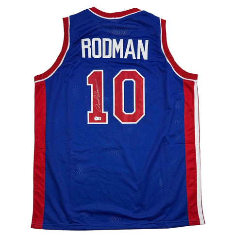 Autographed/Signed Dennis Rodman Detroit Blue Basketball Jersey Beckett BAS COA