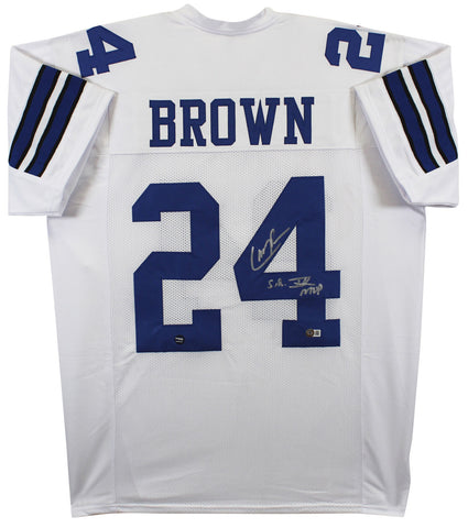 Larry Brown "SB XXX MVP" Authentic Signed White Pro Style Jersey BAS Witnessed