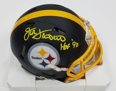 Jack Lambert Autographed Steelers Flat Black Speed Mini Helmet W/HOF 90 Beckett