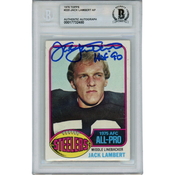 Jack Lambert Signed Pittsburgh Steelers 1976 Topps 220 Card HOF Beckett 46394