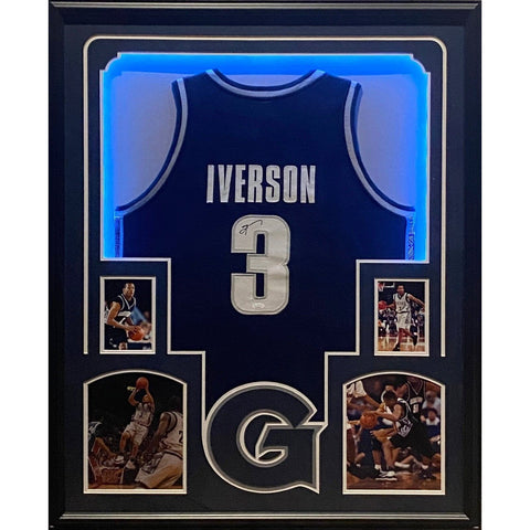 Allen Iverson LED Autographed Signed Framed Georgetown 76ers Jersey JSA