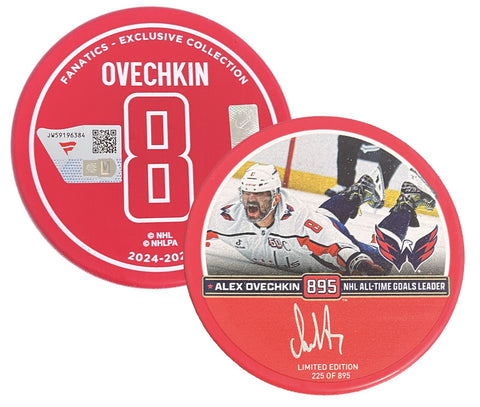 Alexander Ovechkin Autographed Capitals 895th Goal Hockey Puck LE 895 Fanatics
