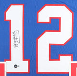 Jim Kelly Signed Framed Custom Blue Pro-Style Football Jersey BAS ITP