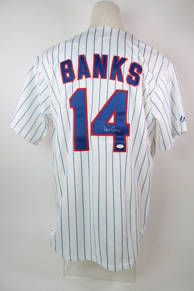 Ernie Banks Chicago Cubs Autographed Majestic Jersey JSA COA
