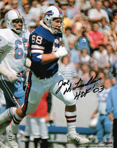 Joe DeLamielleure Signed Bills Action vs Oilers 8x10 Photo w/HOF'03 - (SS COA)