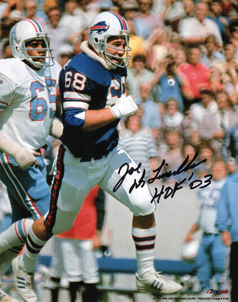 Joe DeLamielleure Signed Bills Action vs Oilers 8x10 Photo w/HOF'03 - (SS COA)