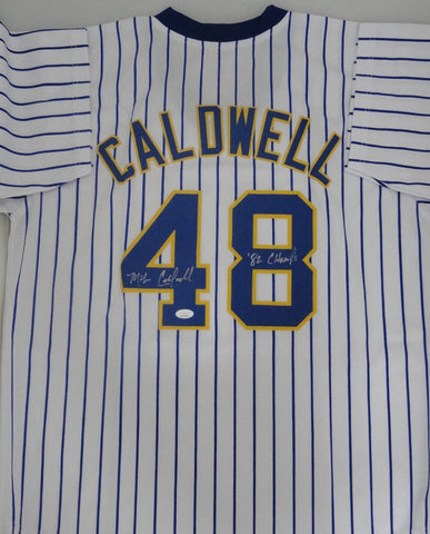 Brewers MIKE CALDWELL Signed Custom Replica Pin Stripe Retro Jersey AUTO - JSA