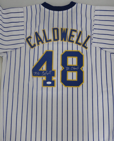 Brewers MIKE CALDWELL Signed Custom Replica Pin Stripe Retro Jersey AUTO - JSA