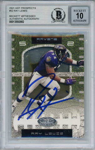 Ray Lewis Autographed 2001 Hot Prospects #52 Trading Card Beckett 10 Slab 35261