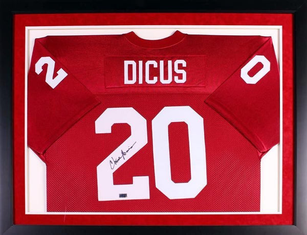 CHUCK DICUS AUTOGRAPHED ARKANSAS RAZORBACKS #20 FRAMED JERSEY COA