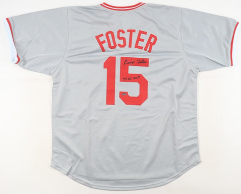 George Foster Signed Cincinnati Reds Road Jersey Inscribed "77 NL MVP"(Schwartz)