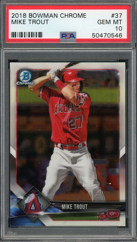 Mike Trout Los Angeles Angels 2018 Bowman Chrome Baseball Card #37 Graded PSA 10