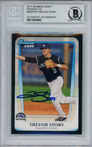 Trevor Story Autographed 2011 Bowman #BBPP84 Trading Card Beckett Slab 14814