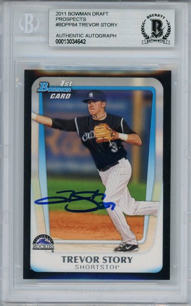 Trevor Story Autographed 2011 Bowman #BBPP84 Trading Card Beckett Slab 14814