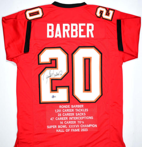 Ronde Barber Autographed Red Pro Style STAT Jersey - Beckett W Hologram *Black
