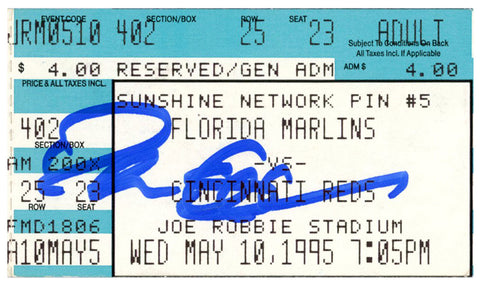 Deion Sanders Signed Cincinnati Reds 5/10/1995 @ Marlins Ticket BAS 37162