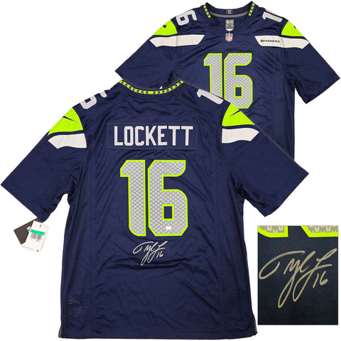 SEAHAWKS TYLER LOCKETT AUTOGRAPHED BLUE NIKE ON FIELD JERSEY SIZE XL MCS 222046