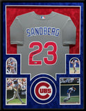 SUEDE FRAMED CHICAGO CUBS RYNE SANDBERG AUTOGRAPHED JERSEY BECKETT COA