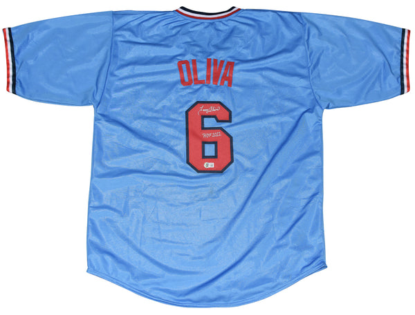TONY OLIVA SIGNED AUTOGRAPHED MINNESOTA TWINS #6 BLUE JERSEY W/ HOF 2022