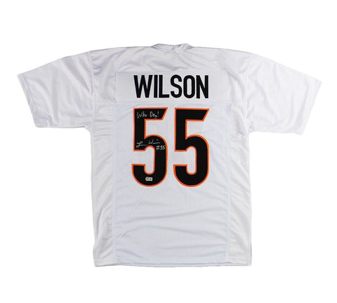 Logan Wilson Signed Cincinnati Custom White Jersey with "Who Dey!" Insc