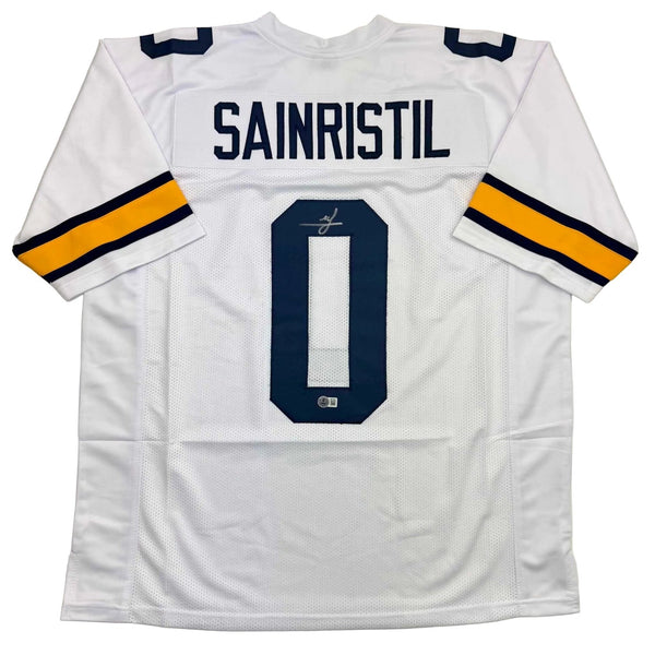 Autographed/Signed Mike Sainristil Michigan White Jersey Beckett BAS COA