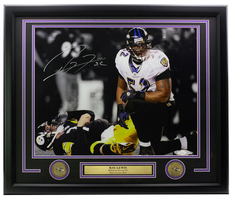 Ray Lewis Baltimore Ravens Signed Framed 16x20 Spotlight Photo JSA ITP