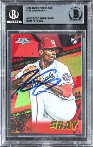 Nationals Josiah Gray Signed 2022 Topps Fire Flame #167 Rookie Card BAS Slabbed