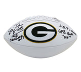 Gilbert Brown Signed Green Bay Packers Embroidered White Football with 3 Insc.