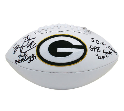 Gilbert Brown Signed Green Bay Packers Embroidered White Football with 3 Insc.