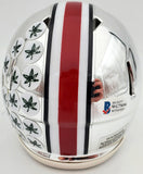 JUSTIN FIELDS AUTOGRAPHED OHIO STATE CHROME SILVER MINI HELMET BECKETT 189798