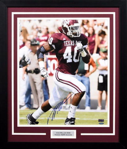 VON MILLER AUTOGRAPHED TEXAS A&M AGGIES 16x20 FRAMED PHOTO TRISTAR